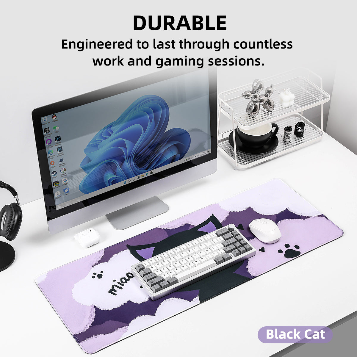 YUZNII Oversized Cartoon Kitten Desk Mat 800x300x3mm Mousepad