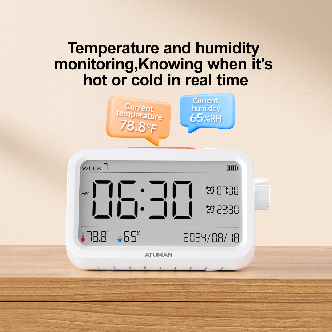 MT2 Thermometer Hygrometer with Clock – Indoor Temperature & Humidity Monitor with Alarm and Night Light