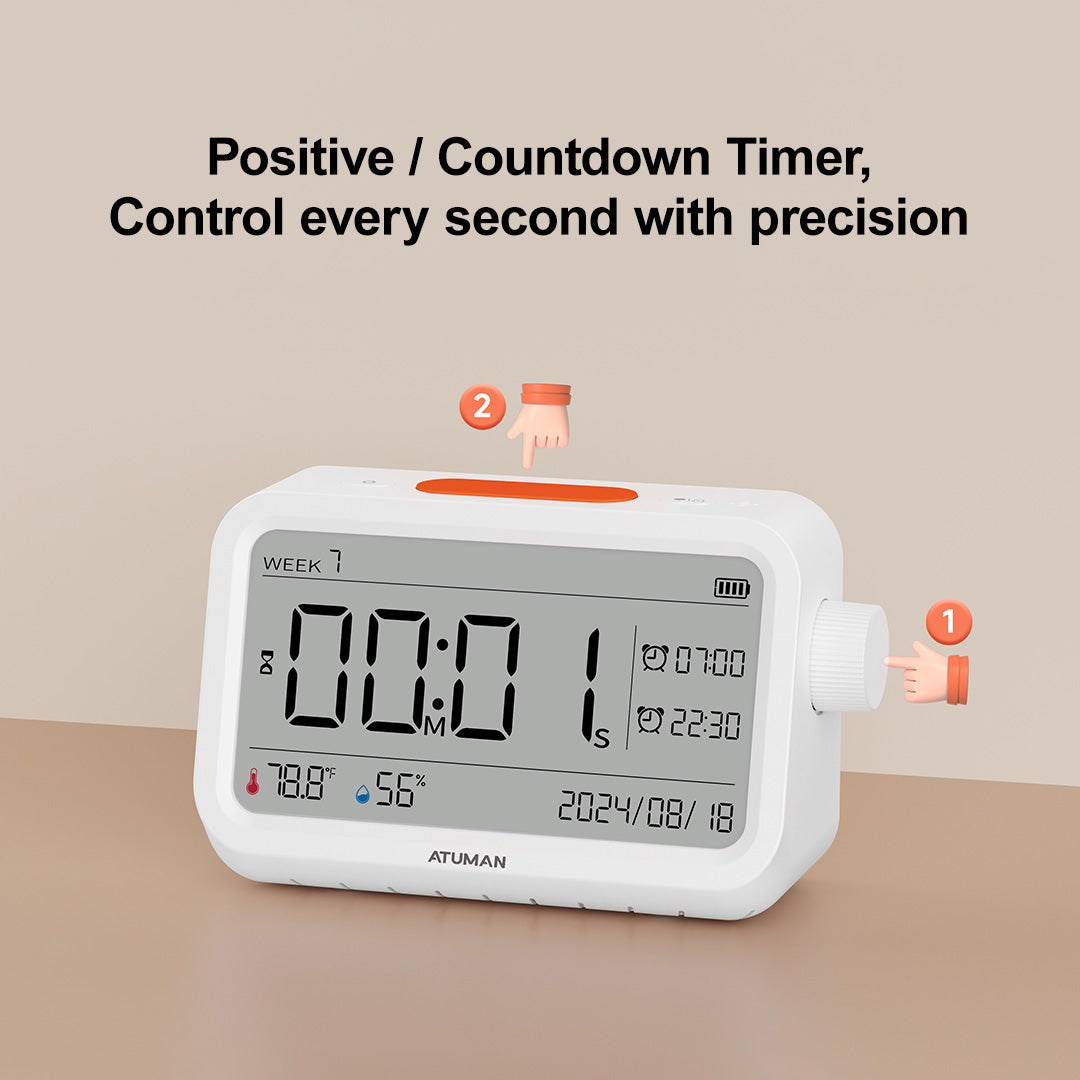 MT2 Thermometer Hygrometer with Clock – Indoor Temperature & Humidity Monitor with Alarm and Night Light