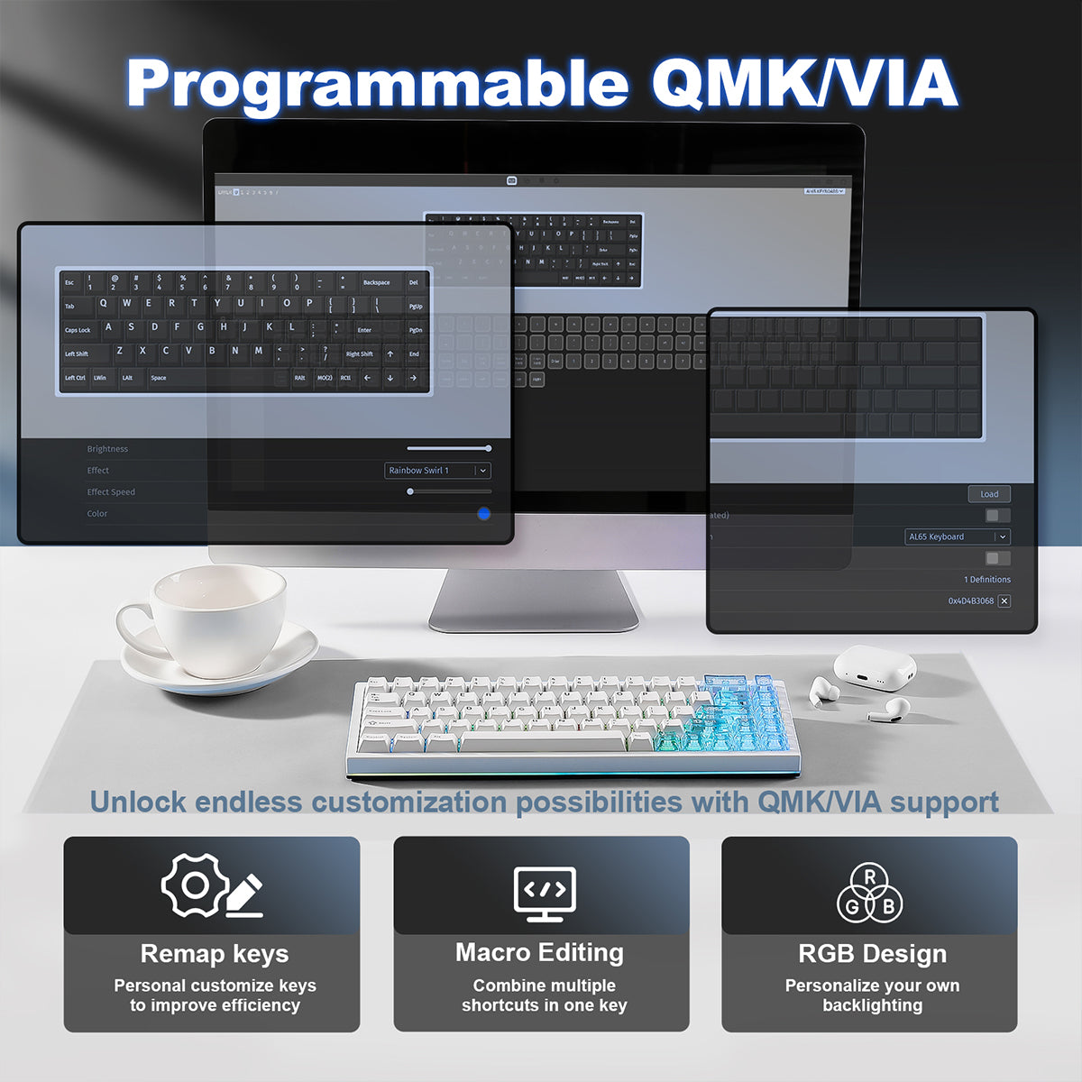 YUNZII AL65 QMK/VIA Hollow Gasket Wireless Mechanical Keyboard