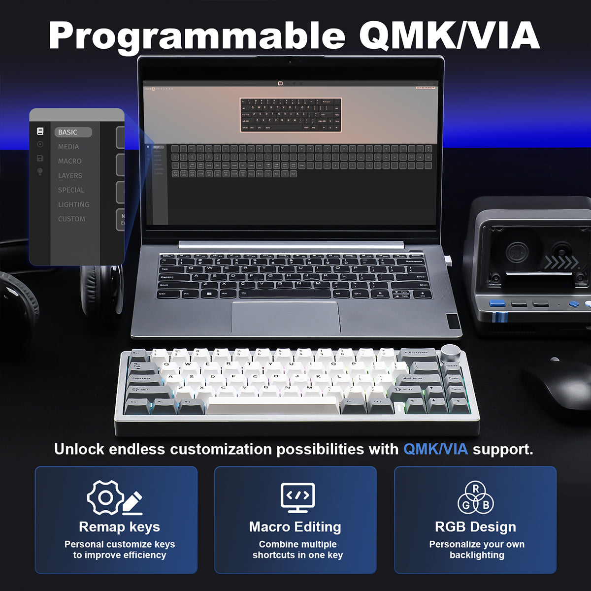 YUNZII AL68 QMK/VIA Tri-Mode Hot-Swap Wireless Mechanical Keyboard