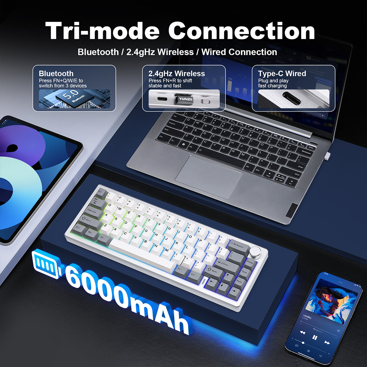 YUNZII AL68 QMK/VIA Tri-Mode Hot-Swap Wireless Mechanical Keyboard