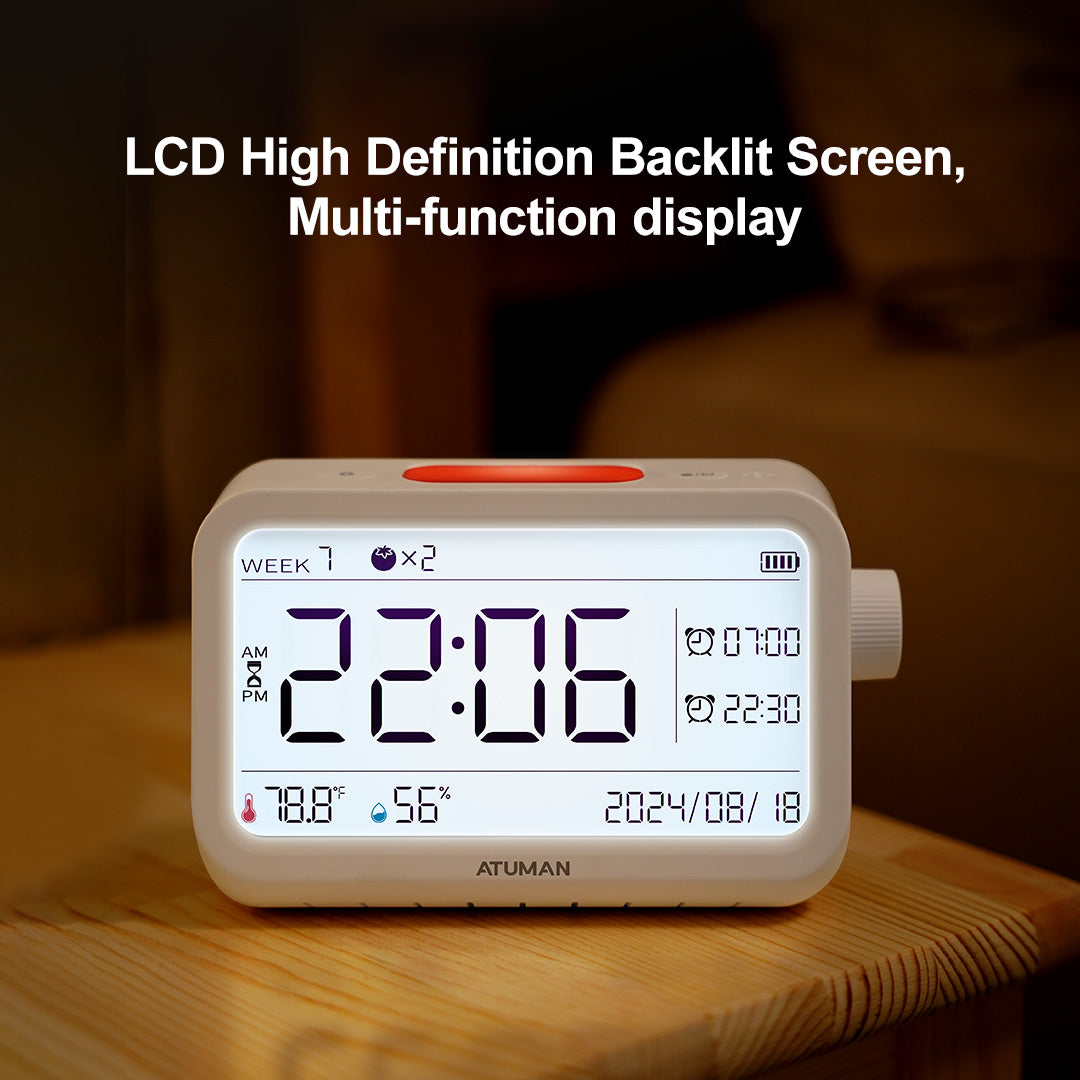 MT2 Thermometer Hygrometer with Clock – Indoor Temperature & Humidity Monitor with Alarm and Night Light