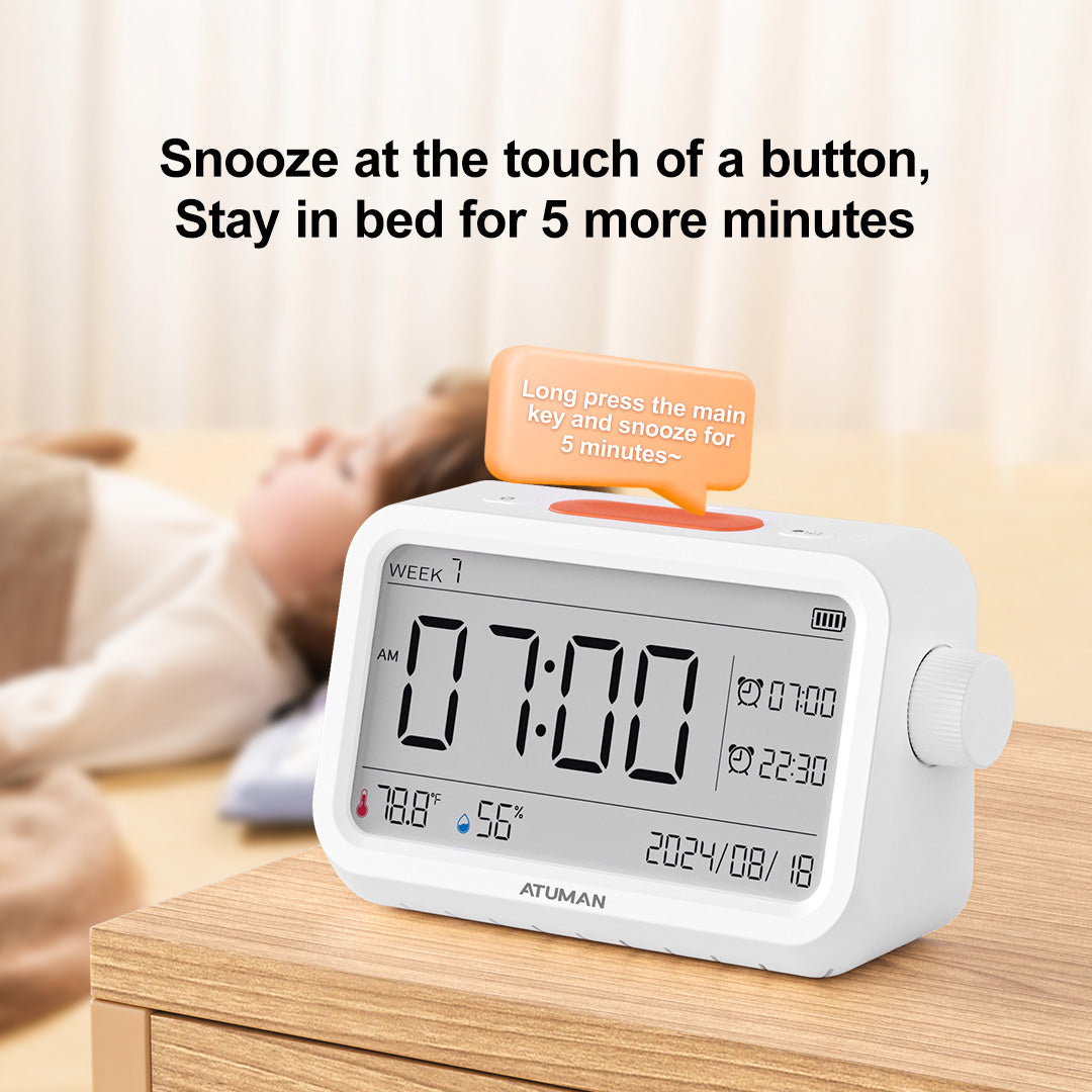 MT2 Thermometer Hygrometer with Clock – Indoor Temperature & Humidity Monitor with Alarm and Night Light