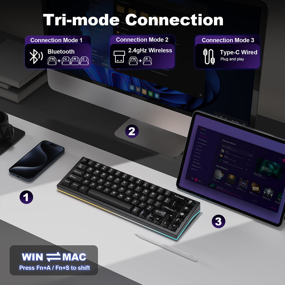 YUNZII AL65 QMK/VIA Hollow Gasket Wireless Mechanical Keyboard