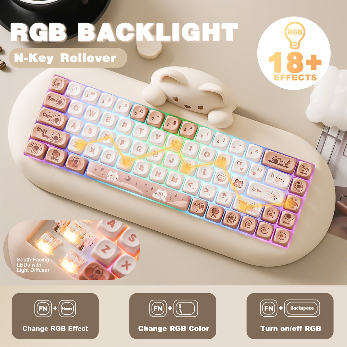 YUNZII C68 Meow Bluetooth Wireless Mechanical Cat Keyboard Milk Switch