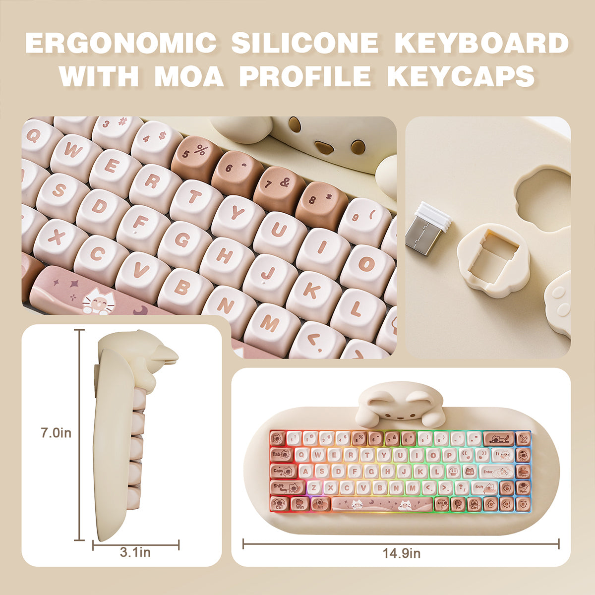 YUNZII C68 Meow Bluetooth Wireless Mechanical Cat Keyboard Milk Switch