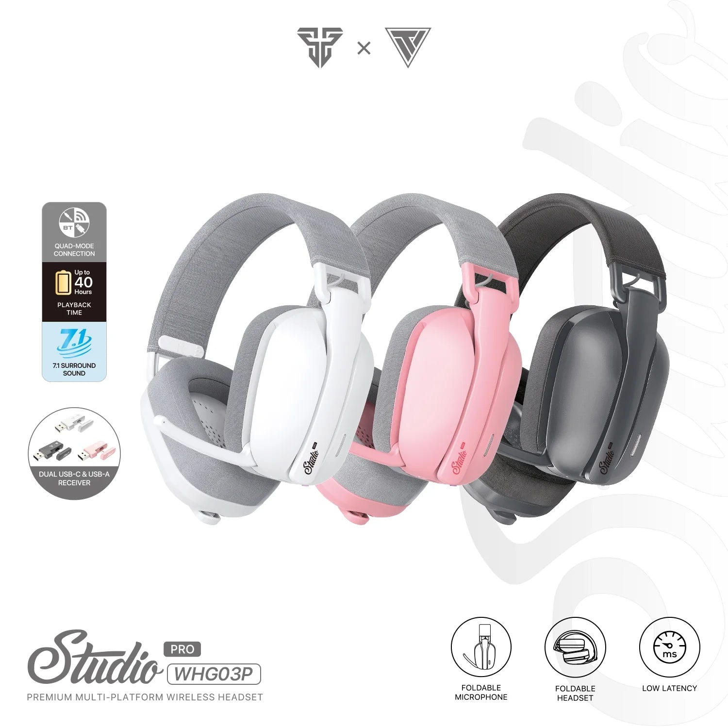 Fantech WHG03 PRO Wireless, Bluetooth, 3.5mm and wired USB-C with 7.1 Surround Sound Headset