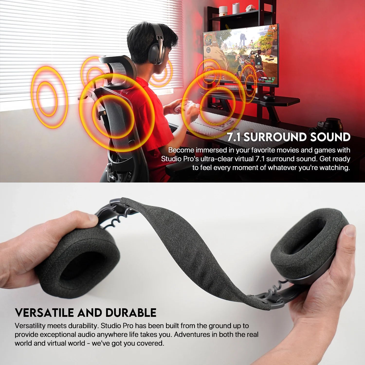 Fantech WHG03 PRO Wireless, Bluetooth, 3.5mm and wired USB-C with 7.1 Surround Sound Headset
